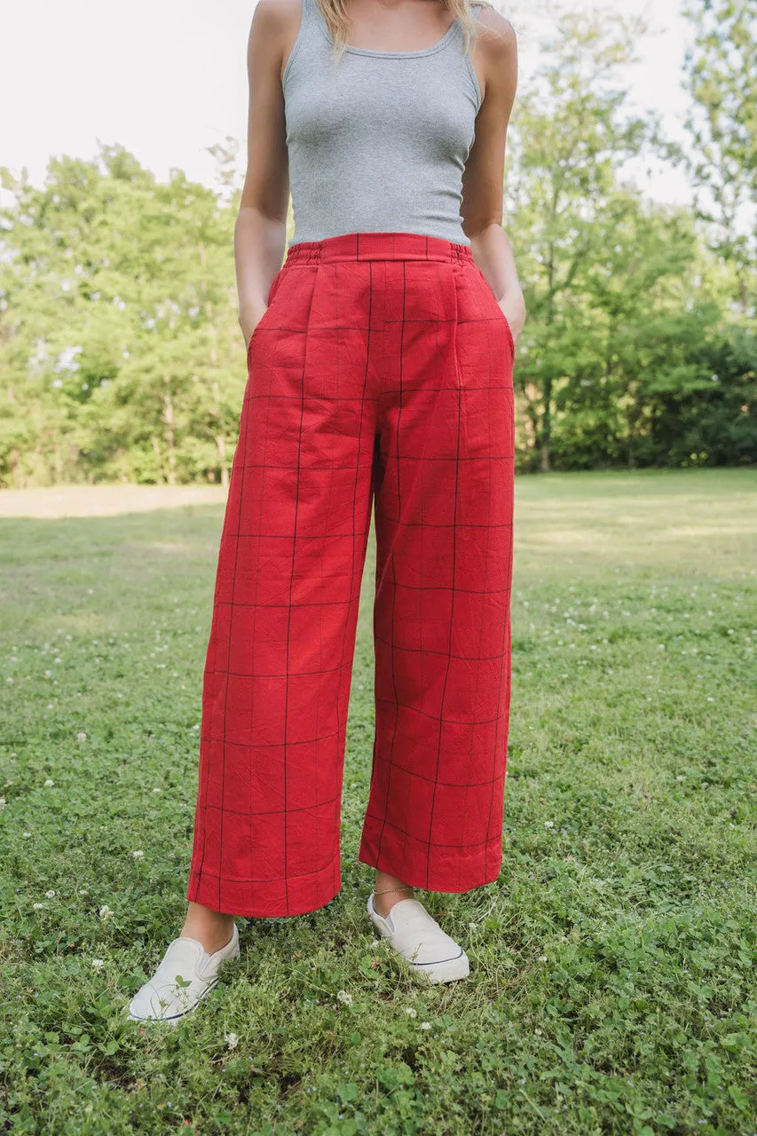 Handwoven Cotton Katie Crop Set in Red Plaid - XS Set and Shirt, M and L Shirt