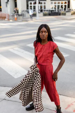 Handwoven Cotton Katie Crop Set in Red Plaid - XS Set and Shirt, M and L Shirt