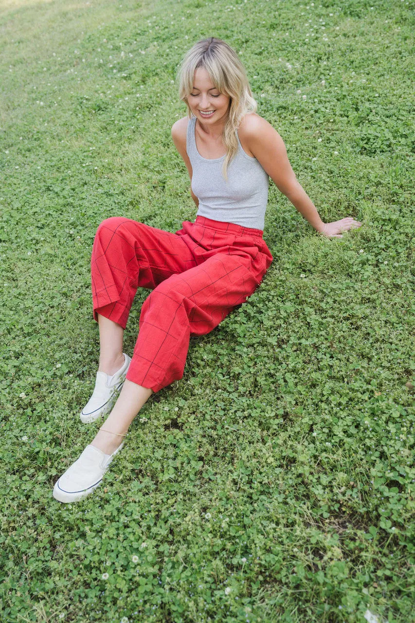 Handwoven Cotton Katie Crop Set in Red Plaid - XS Set and Shirt, M and L Shirt