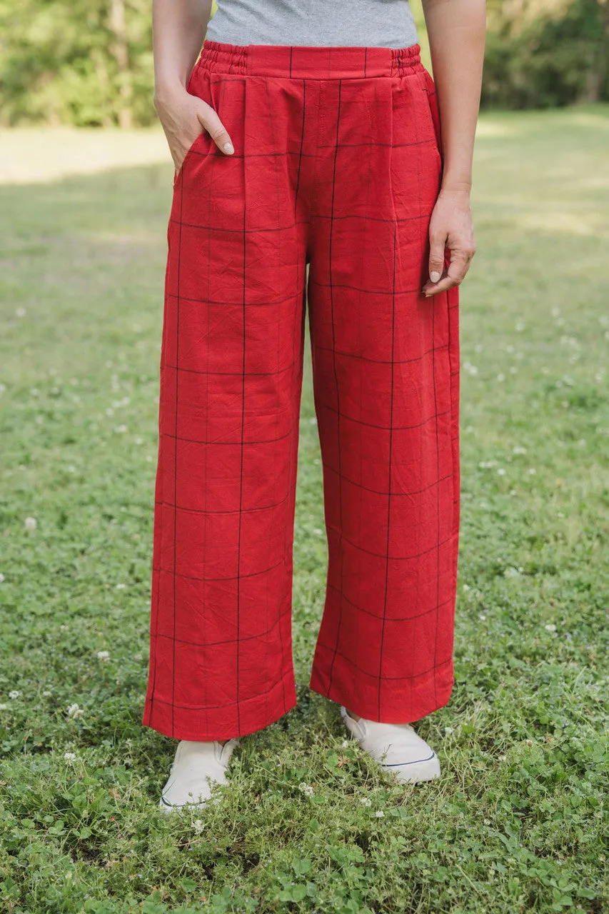 Handwoven Cotton Katie Crop Set in Red Plaid - XS Set and Shirt, M and L Shirt