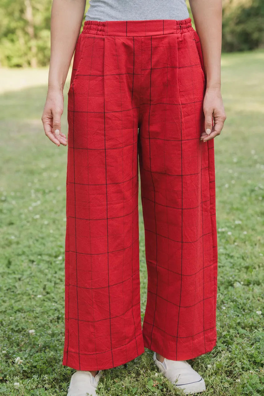 Handwoven Cotton Katie Crop Set in Red Plaid - XS Set and Shirt, M and L Shirt