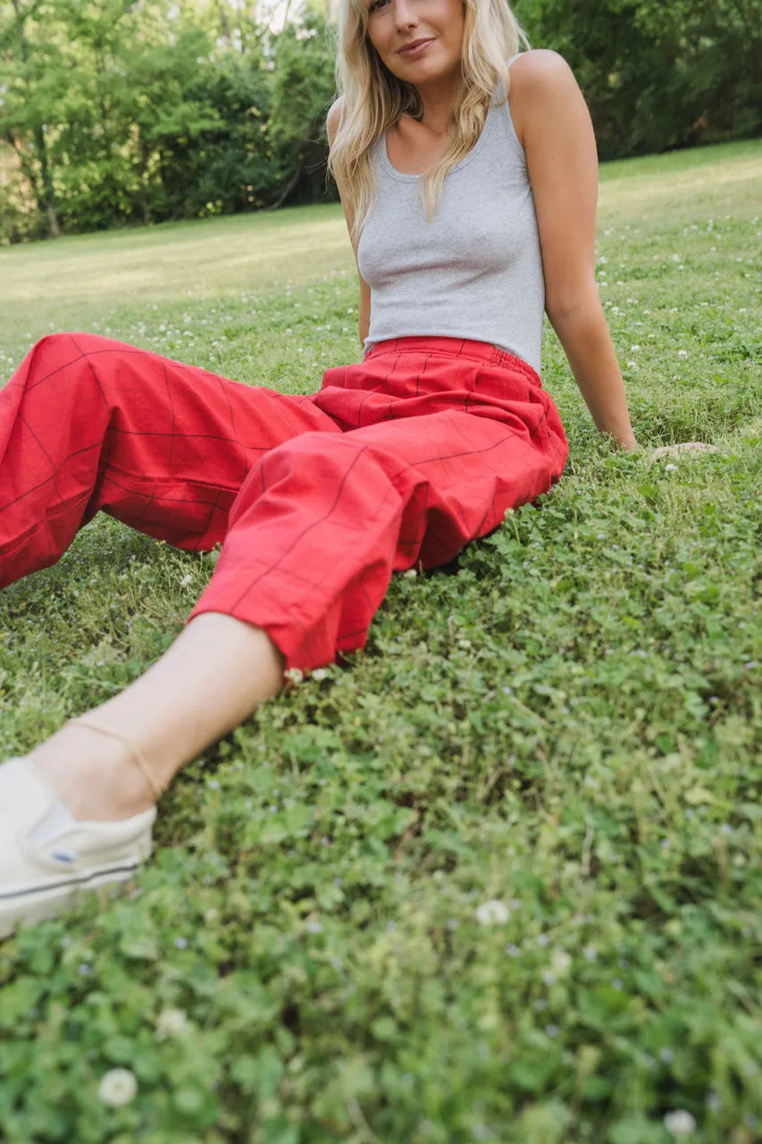 Handwoven Cotton Katie Crop Set in Red Plaid - XS Set and Shirt, M and L Shirt