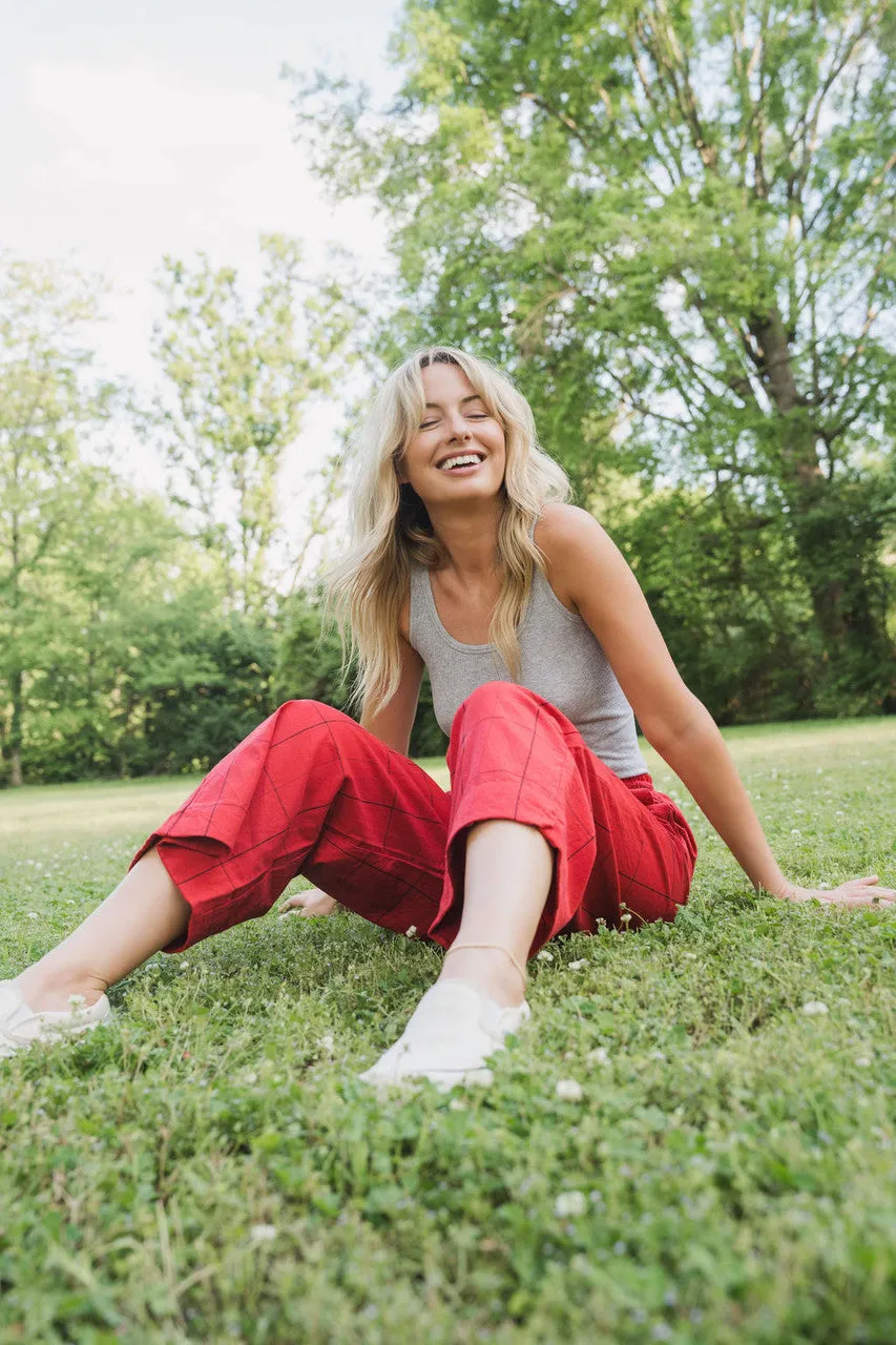 Handwoven Cotton Katie Crop Set in Red Plaid - XS Set and Shirt, M and L Shirt