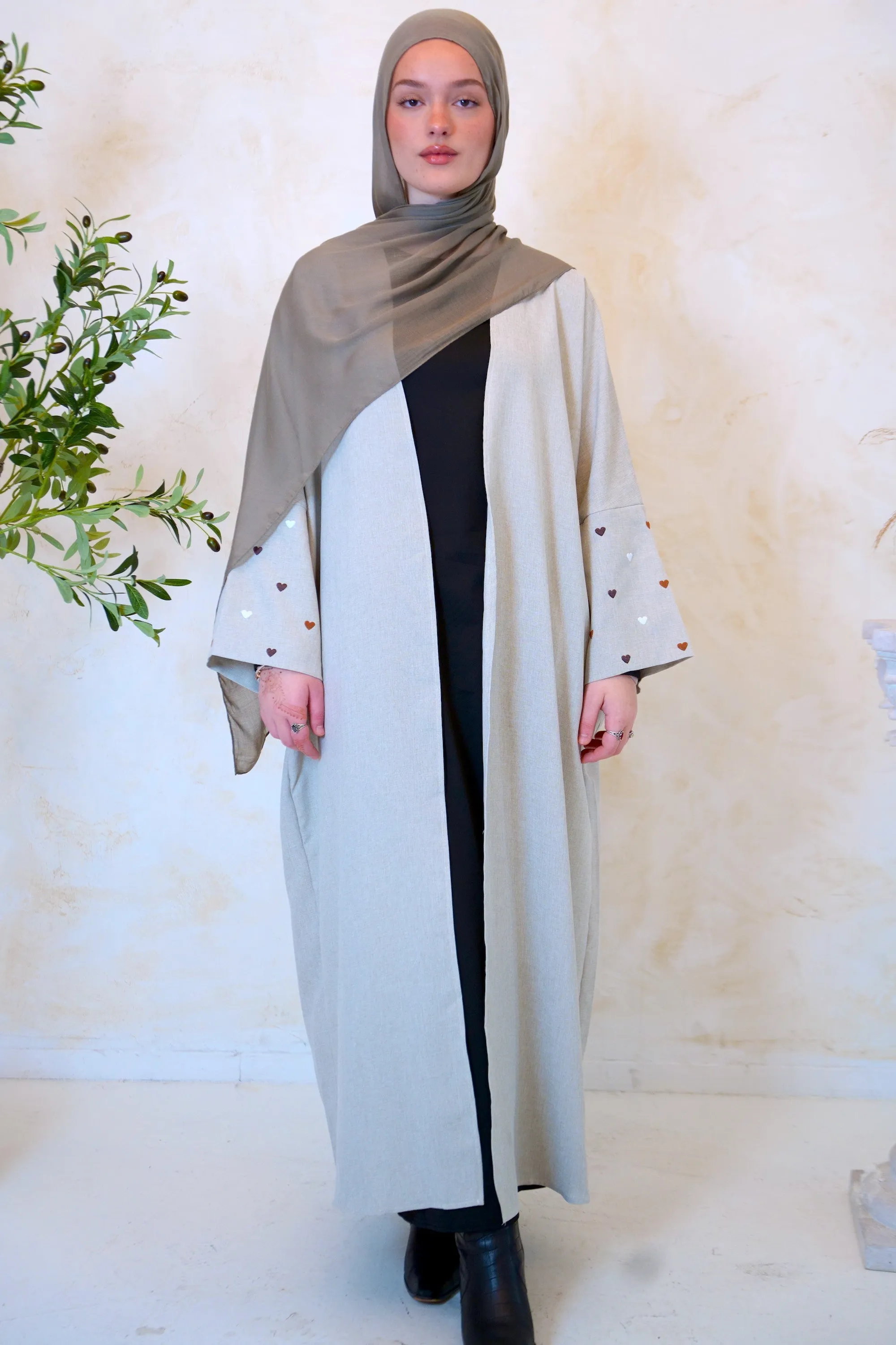 Heart Embroidered Open Front Abaya-CLEARANCE