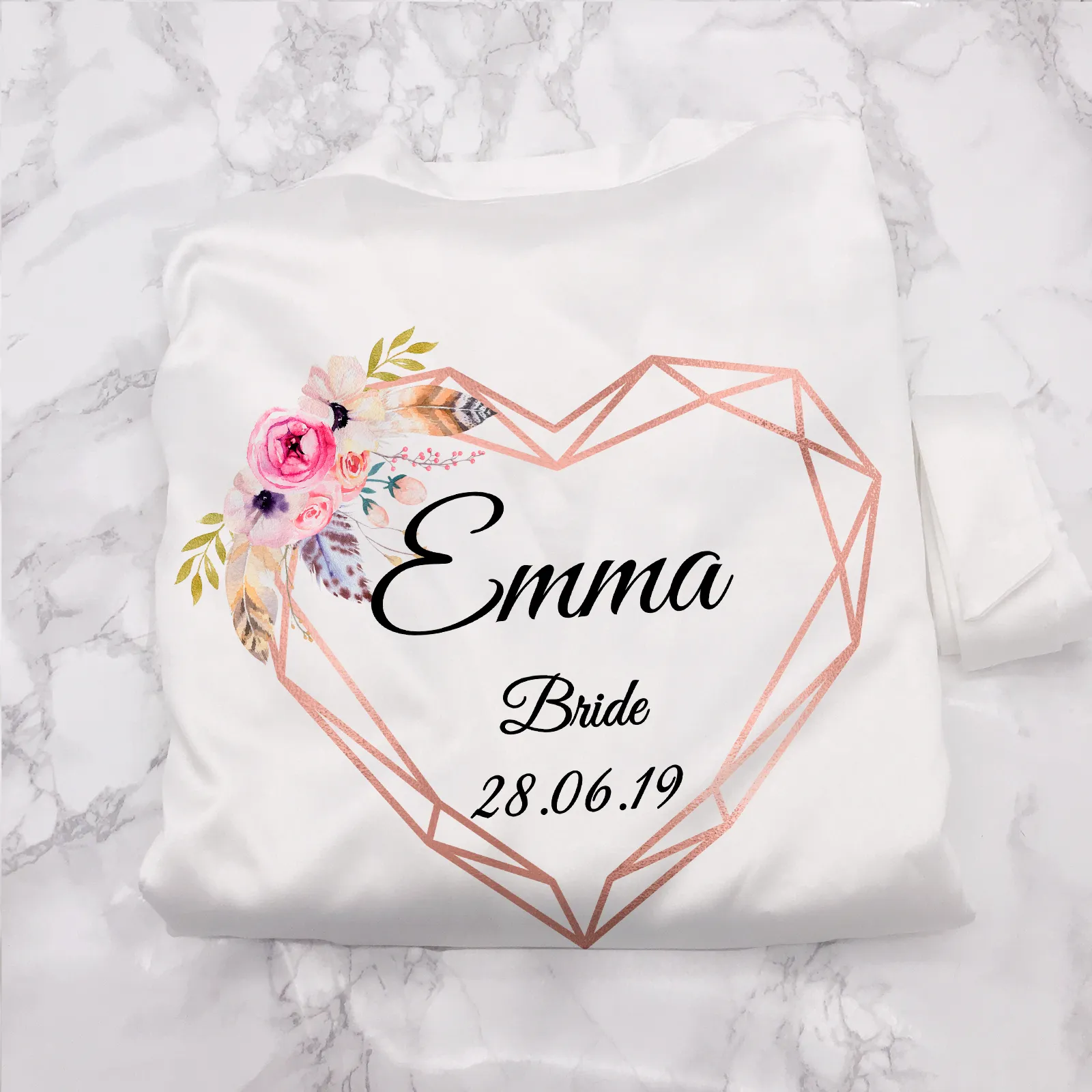 Heart Floral Personalised Bride Lace Wedding Dressing Robe