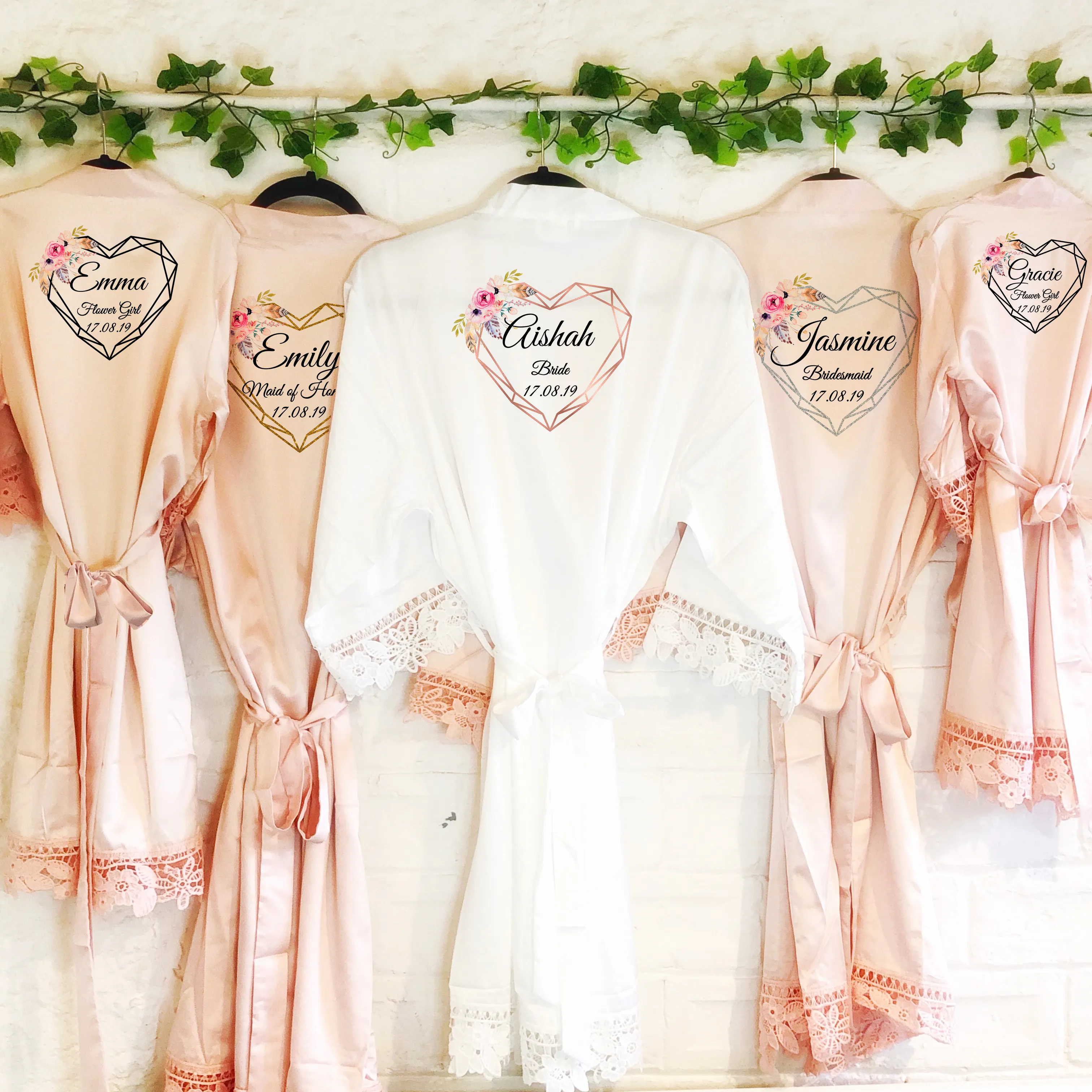 Heart Floral Personalised Bride Lace Wedding Dressing Robe