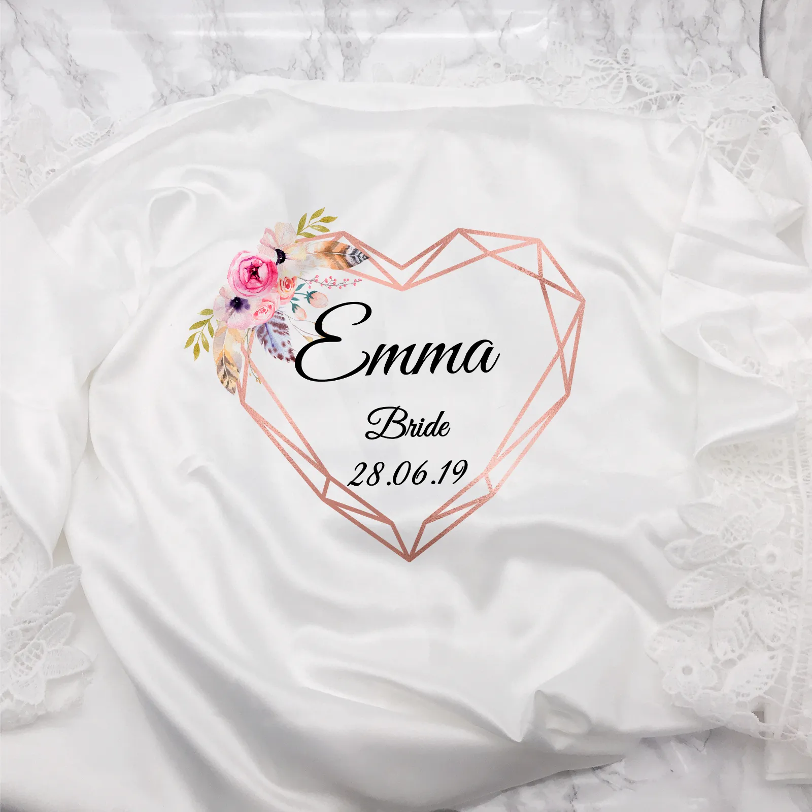 Heart Floral Personalised Bride Lace Wedding Dressing Robe