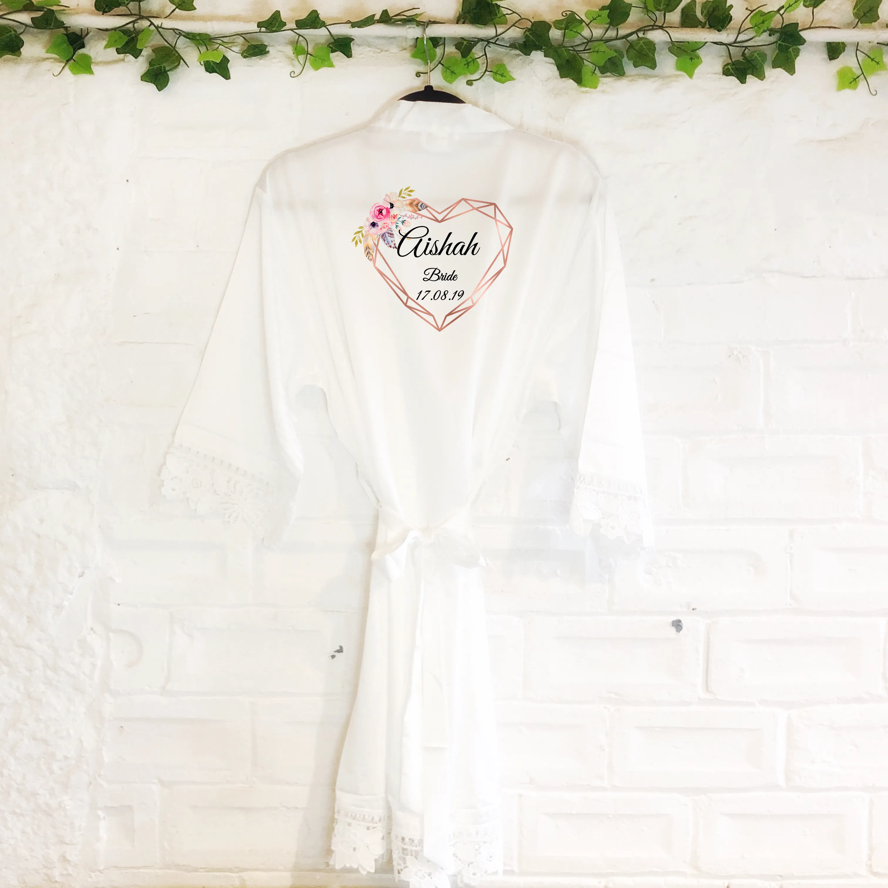 Heart Floral Personalised Bride Lace Wedding Dressing Robe