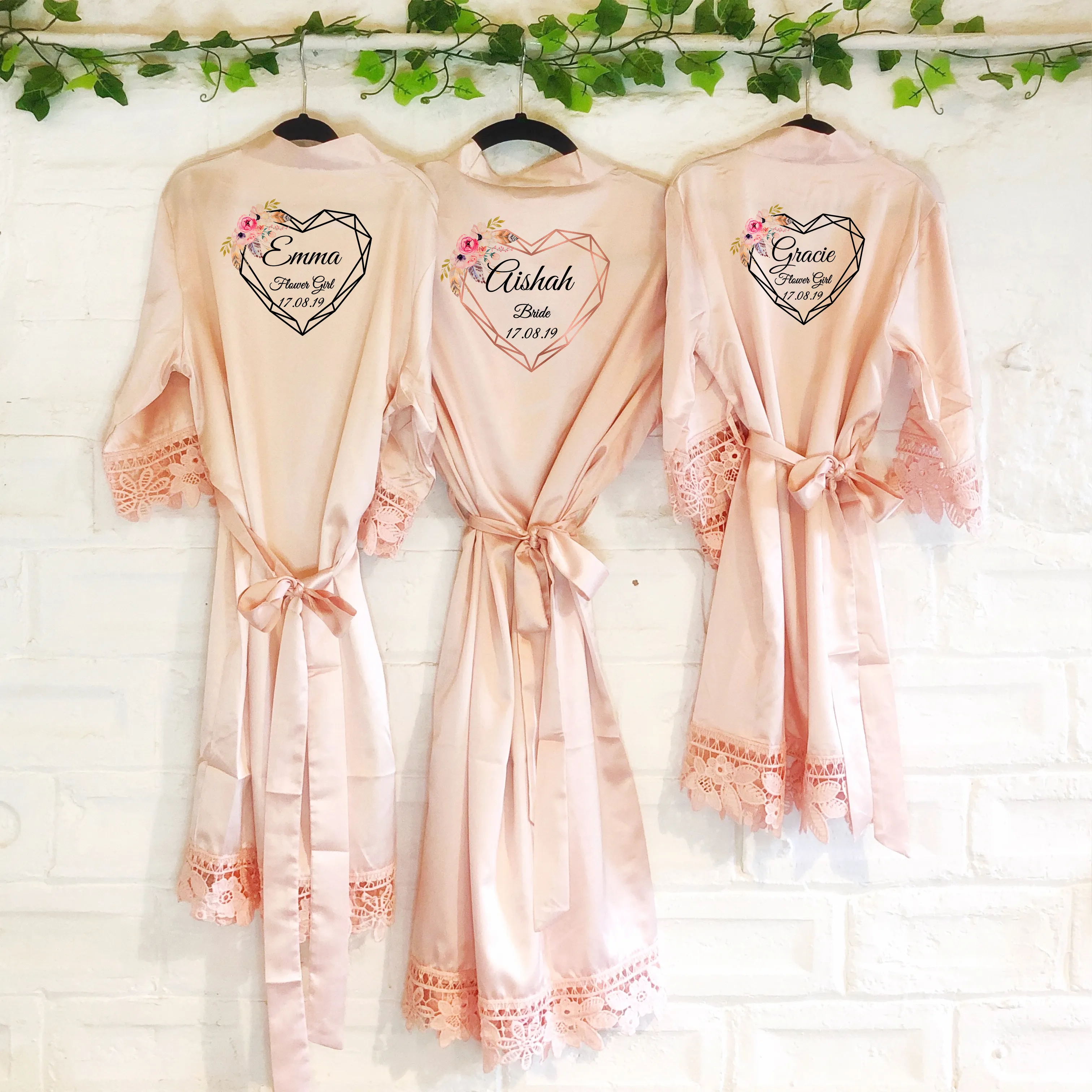 Heart Floral Personalised Bride Lace Wedding Dressing Robe