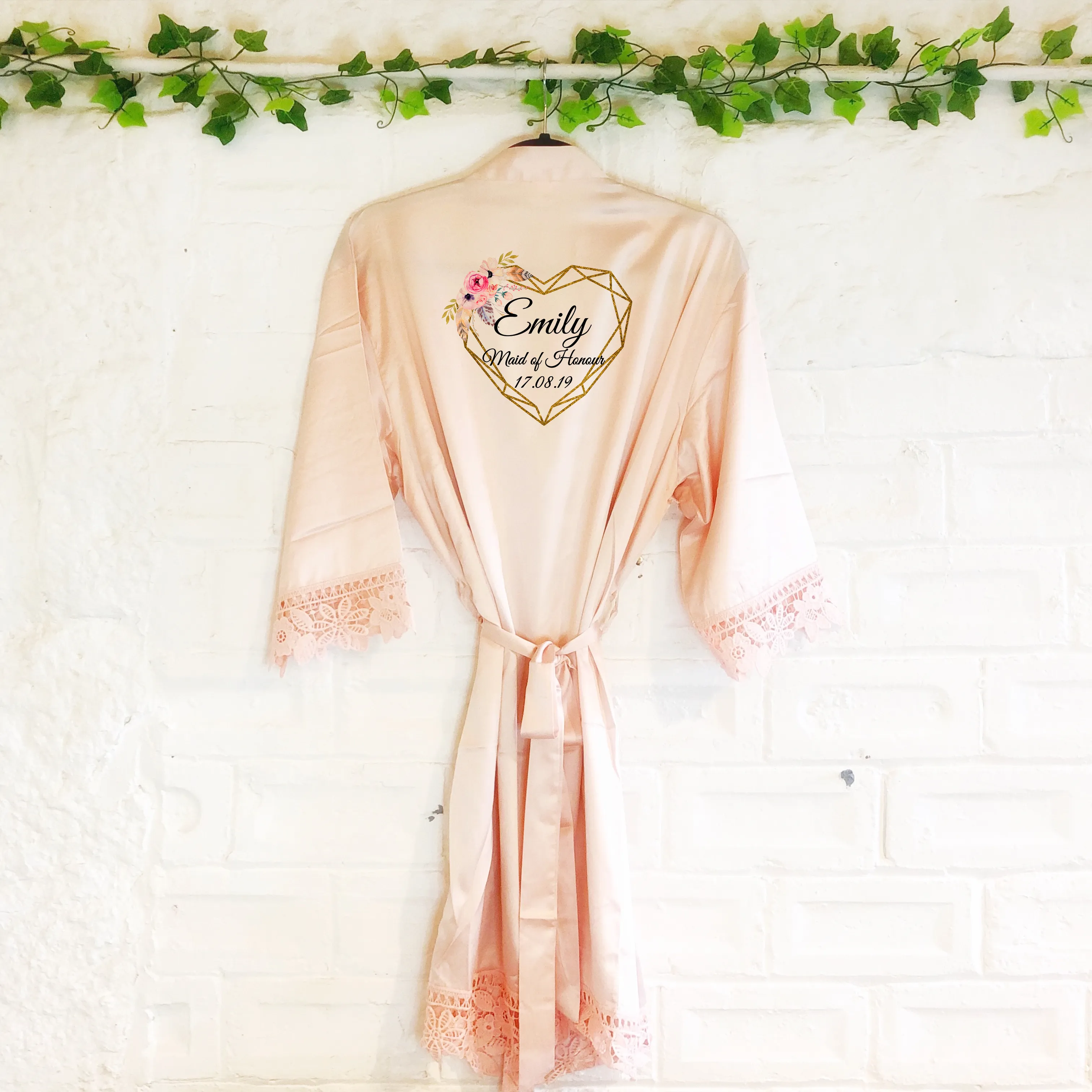 Heart Floral Personalised Bride Lace Wedding Dressing Robe