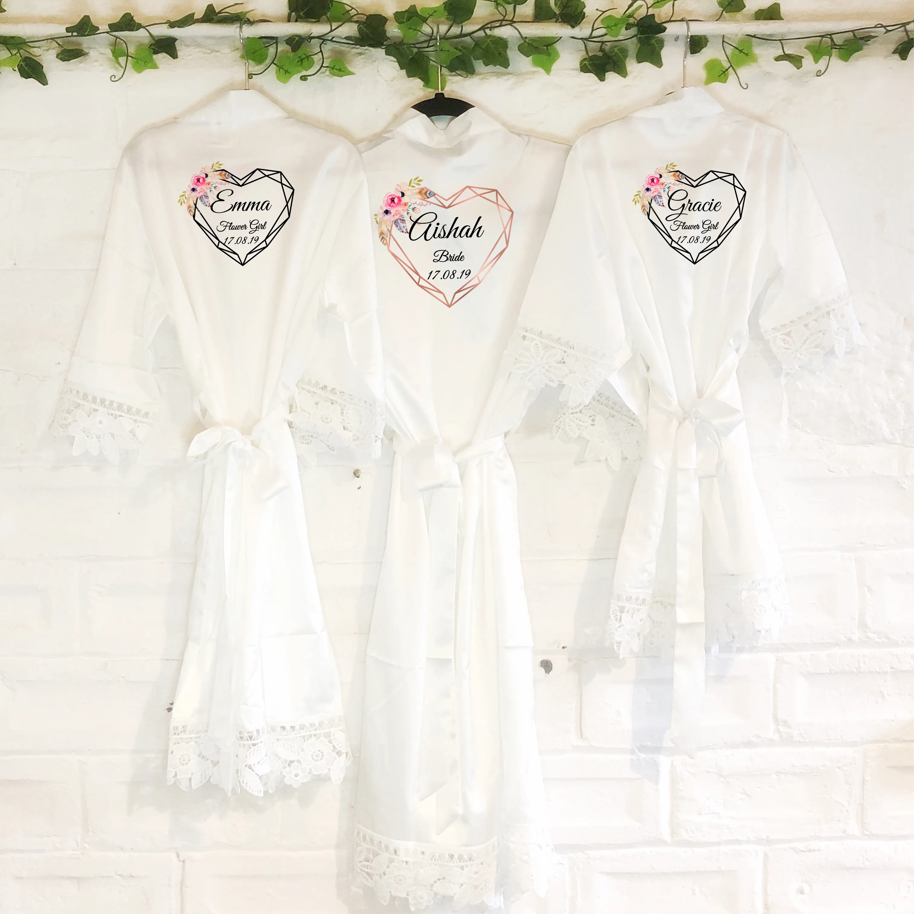 Heart Floral Personalised Bride Lace Wedding Dressing Robe