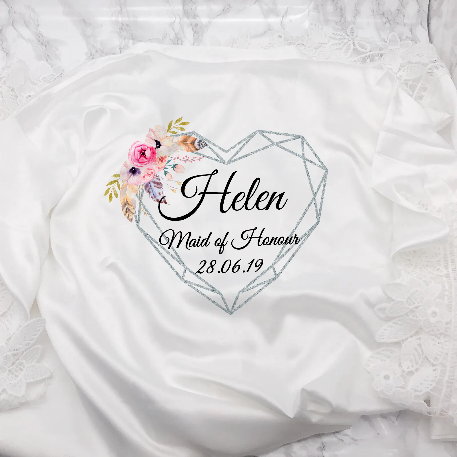 Heart Floral Personalised Bride Lace Wedding Dressing Robe