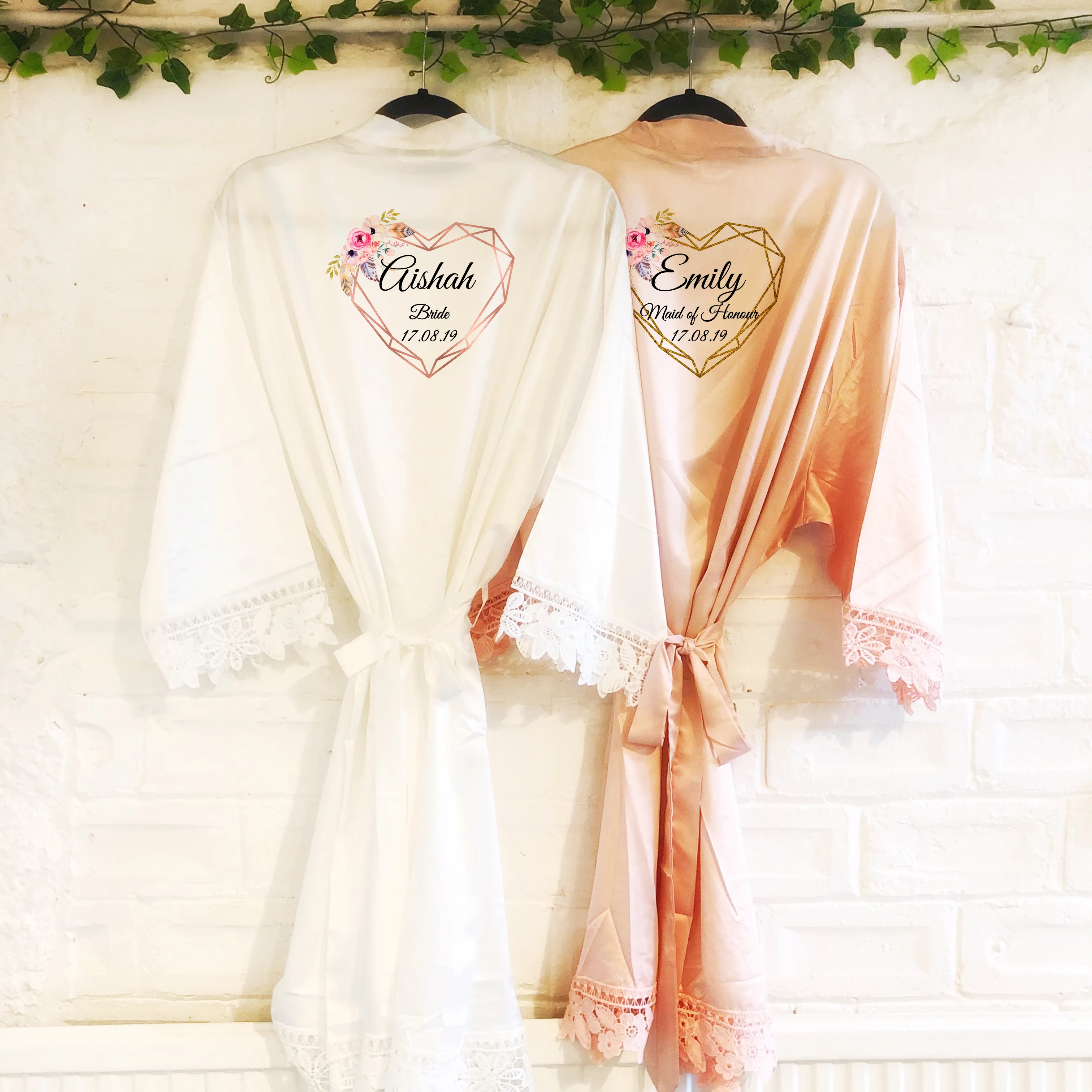 Heart Floral Personalised Bride Lace Wedding Dressing Robe