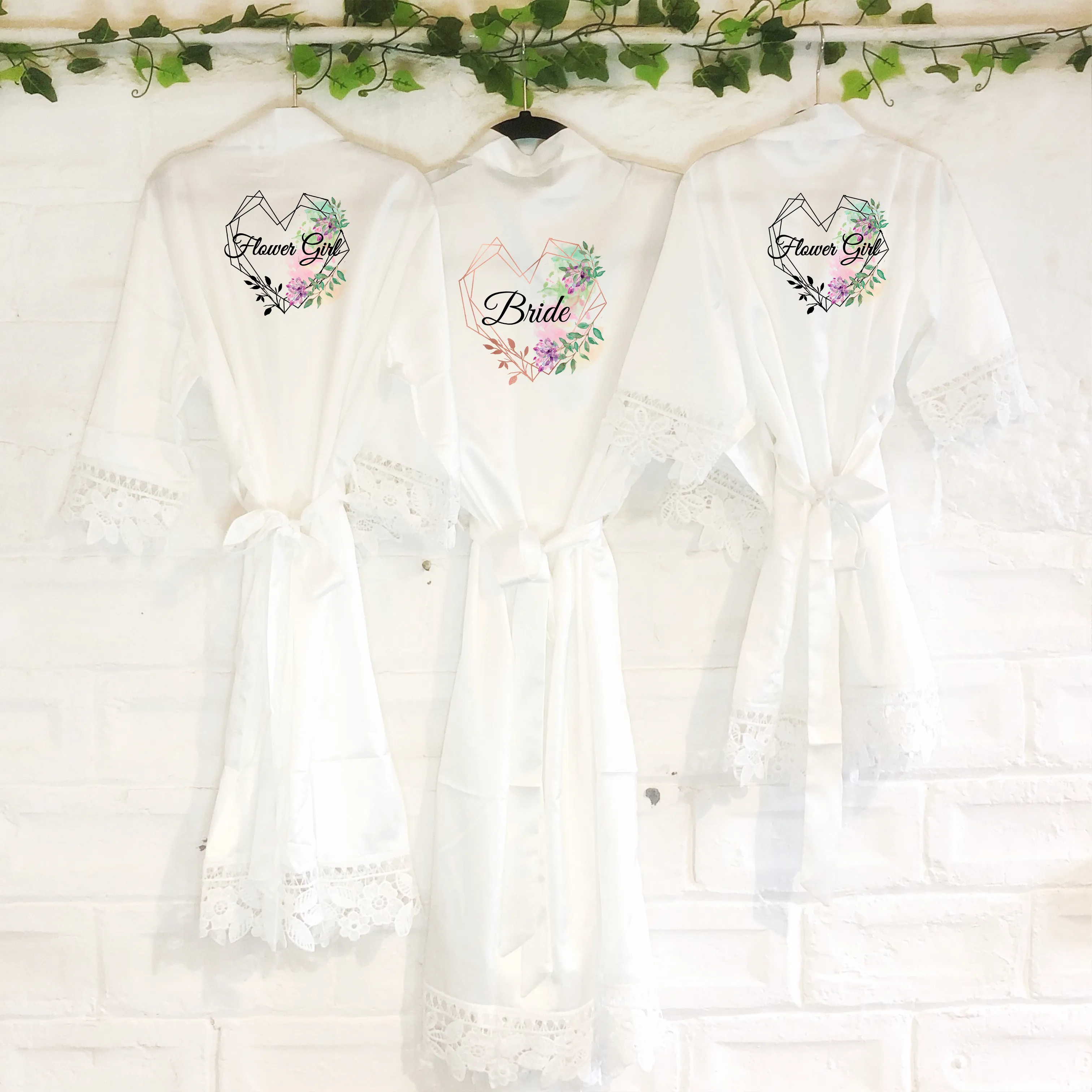 Heart Watercolour Personalised Bride Lace Wedding Dressing Robe