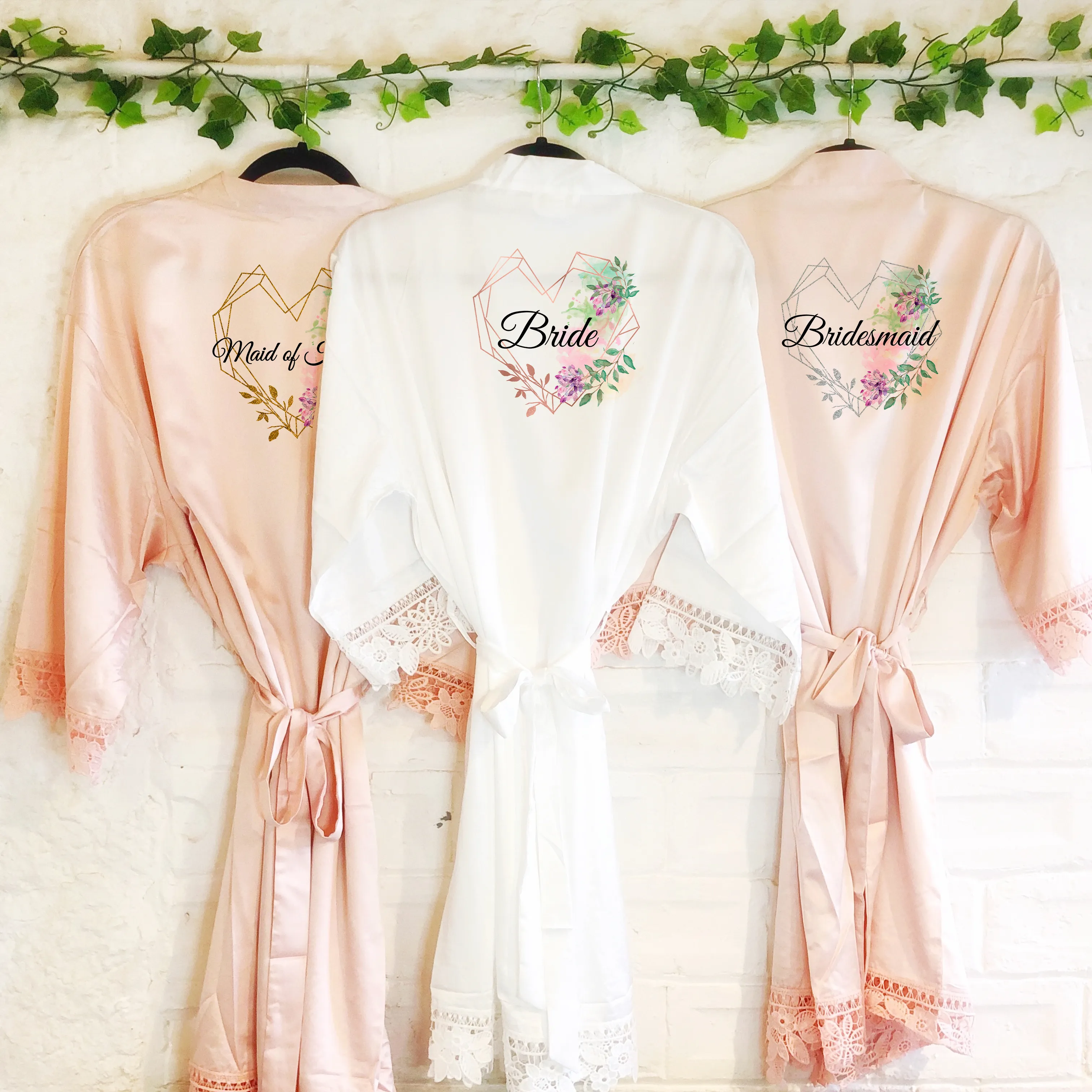 Heart Watercolour Personalised Bride Lace Wedding Dressing Robe