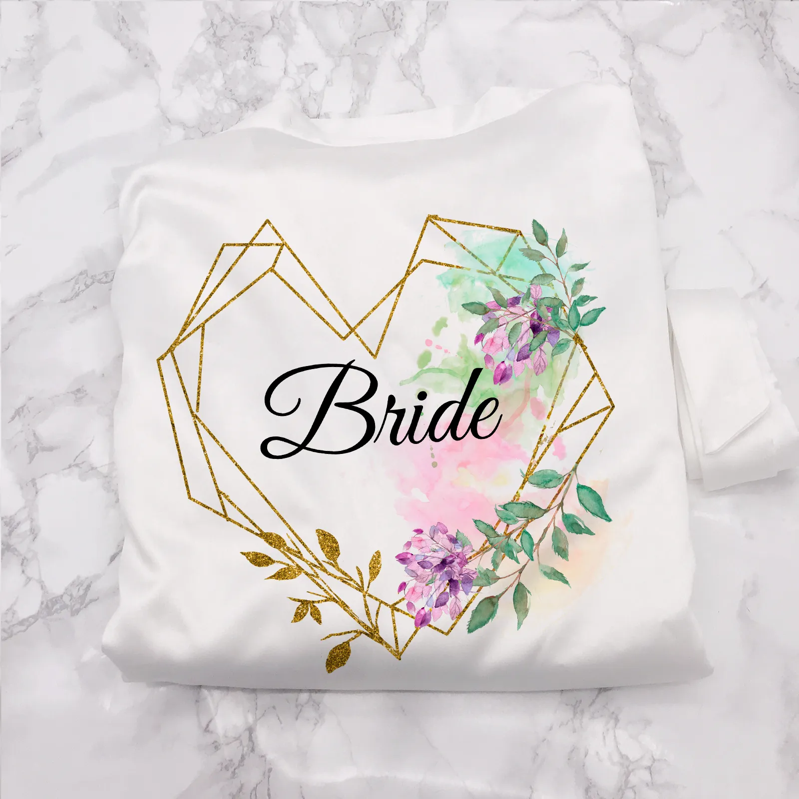 Heart Watercolour Personalised Bride Lace Wedding Dressing Robe