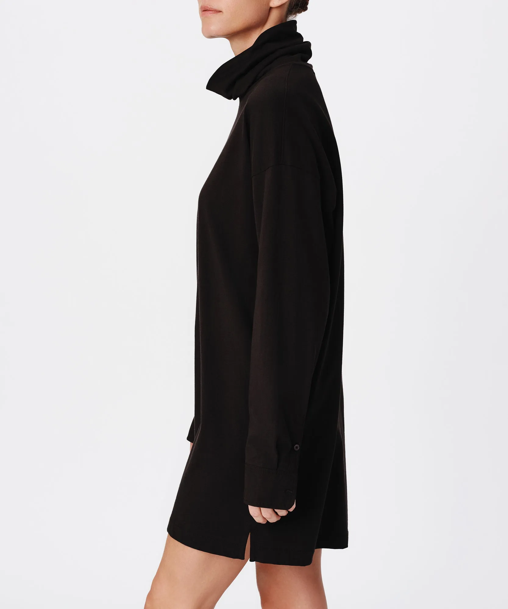 Heavyweight Jersey Mixed Media Turtleneck Dress - Black