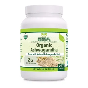 Herbal Secrets Ashwagandha Powder | 16 Oz | 2 Grams per Serving | 227 Servings | USDA Organic