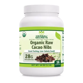 Herbal Secrets Raw Cacao Nibs | 16 Oz | 28 Grams per Serving | 16 Servings | USDA Organic