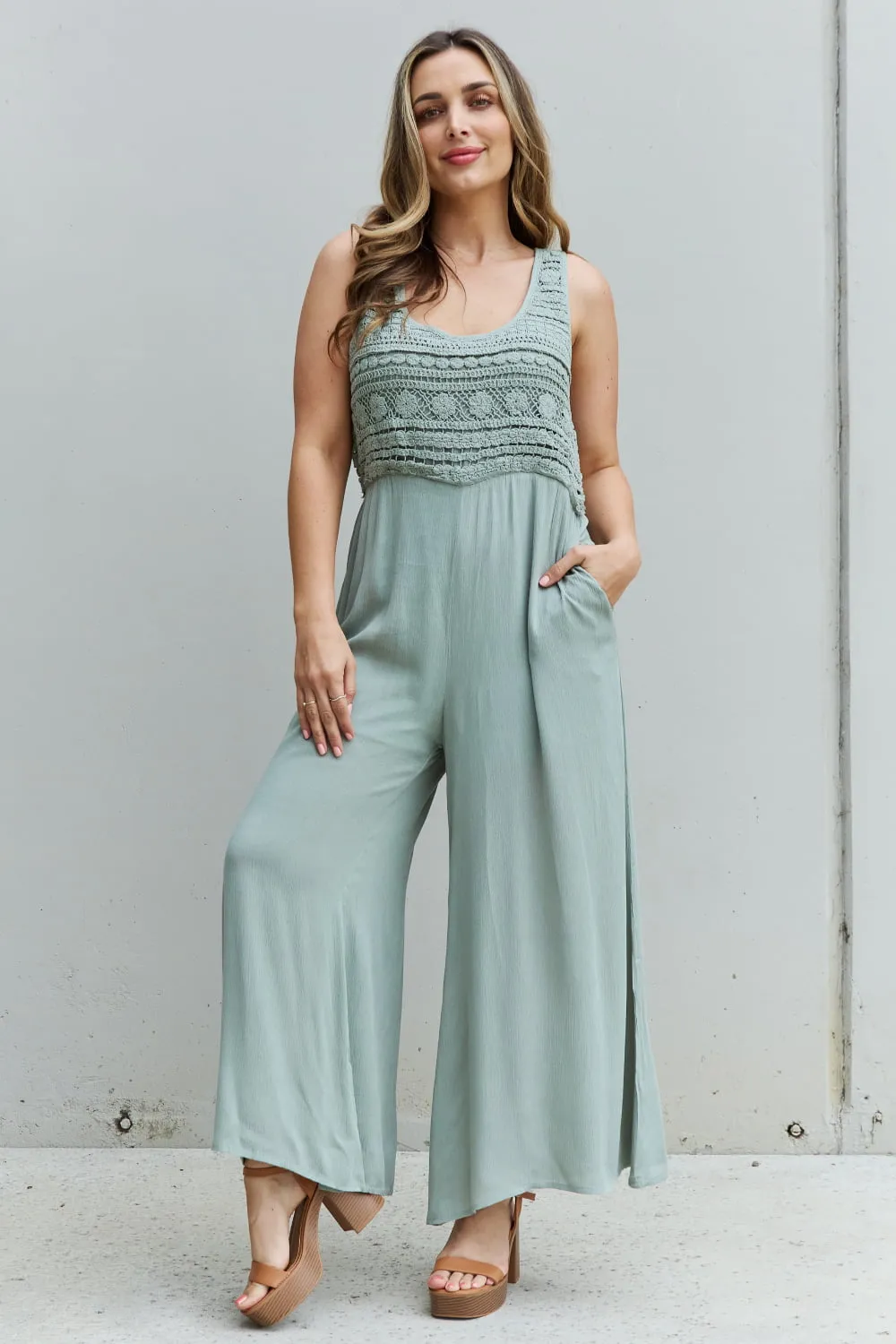 HEYSON Watch Me Full Size Crochet Detail Jumpsuit