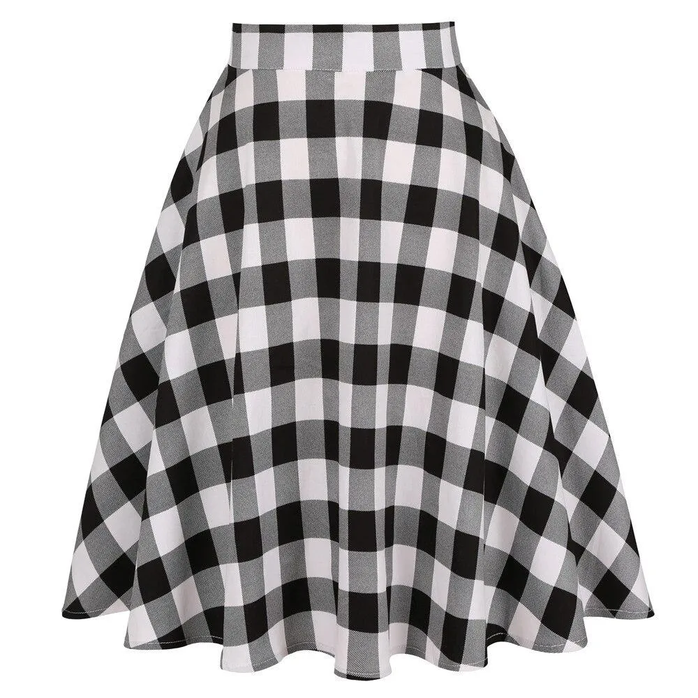 High Waist Plaid Checkered Skirt Runway Casual 50s 60s Autumn Swing Vintage Rockabilly Long Midi Women Skater England Tutu Saias