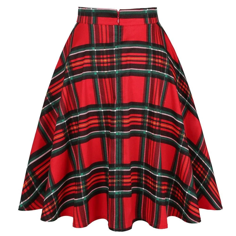 High Waist Plaid Checkered Skirt Runway Casual 50s 60s Autumn Swing Vintage Rockabilly Long Midi Women Skater England Tutu Saias