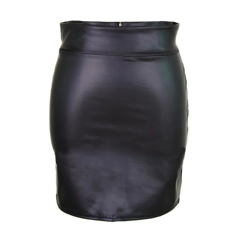 High Waist Pu Faux Leather Skirts Zipper Pencil Mini Skirt