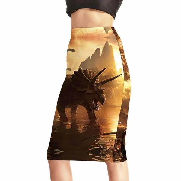 High Waist Triceratops Pin-Up Skirt