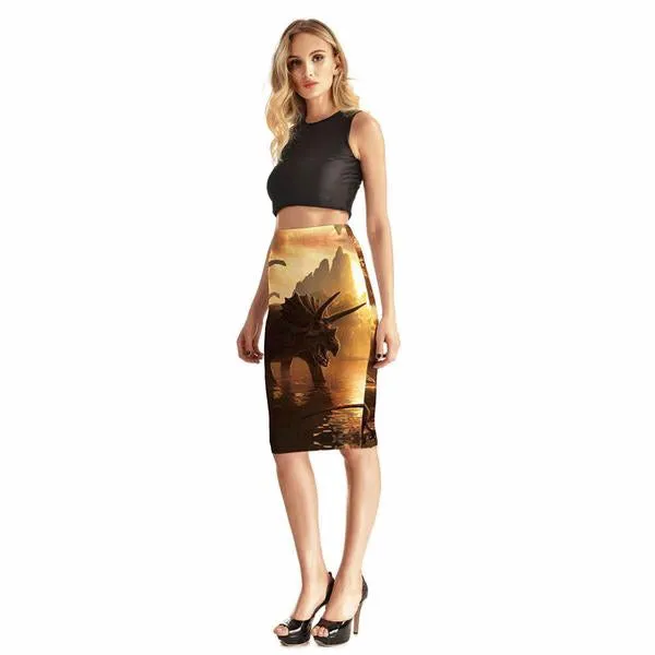 High Waist Triceratops Pin-Up Skirt