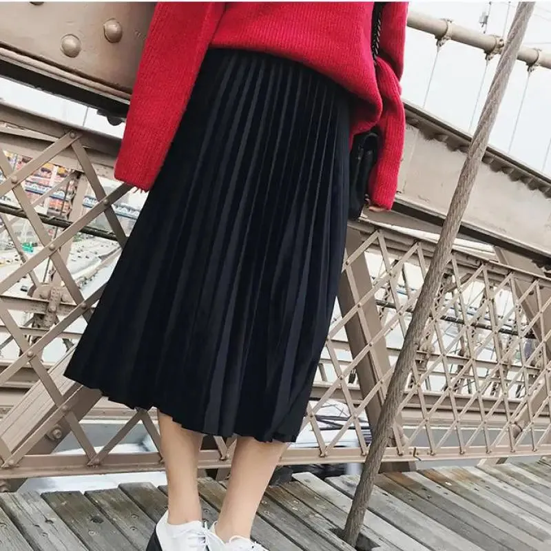 High Waisted Skinny Velvet Pleated Skirt for Autumn Winter