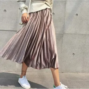 High Waisted Skinny Velvet Pleated Skirt for Autumn Winter