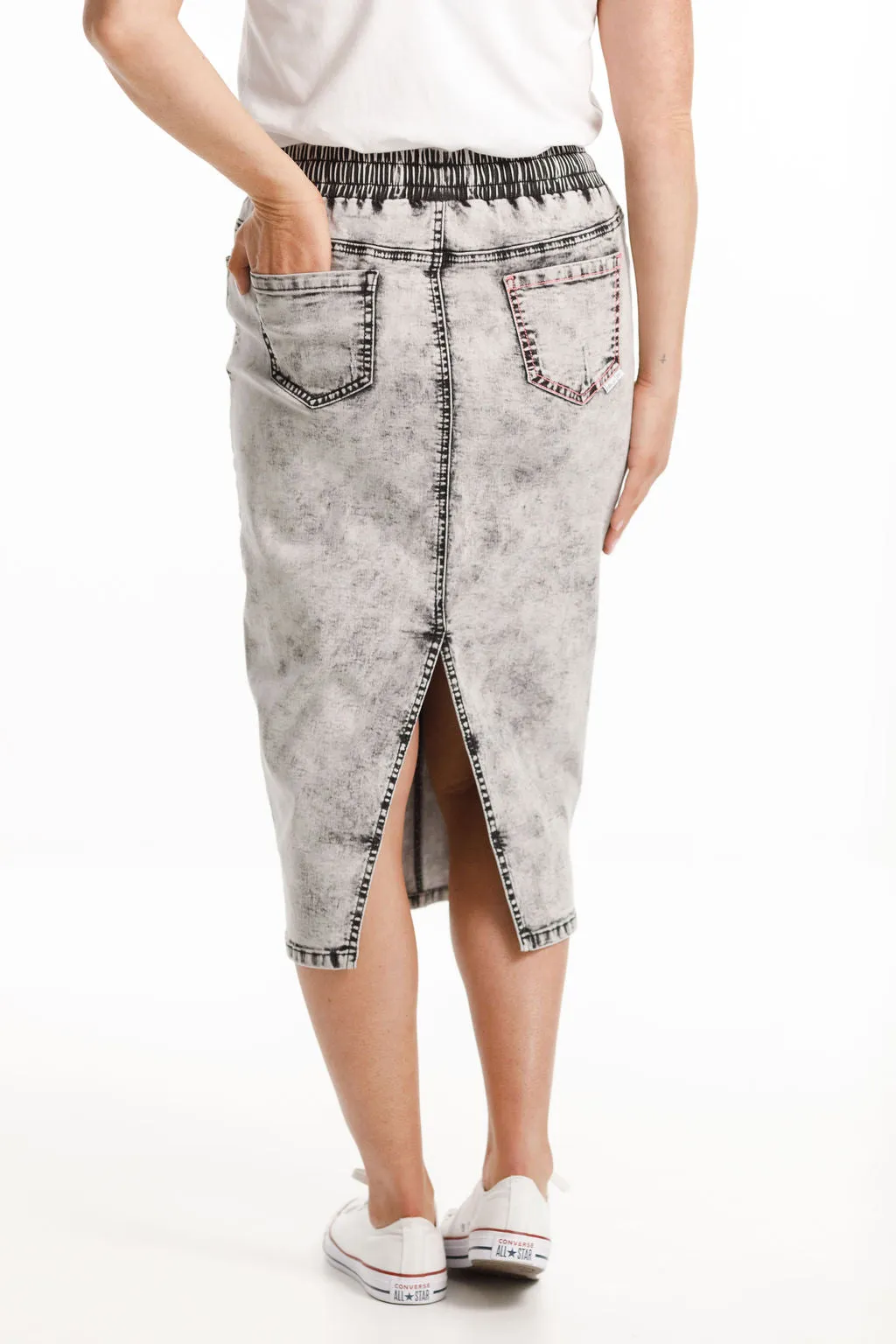 Home Lee Denim Midi Skirt Grey Wash