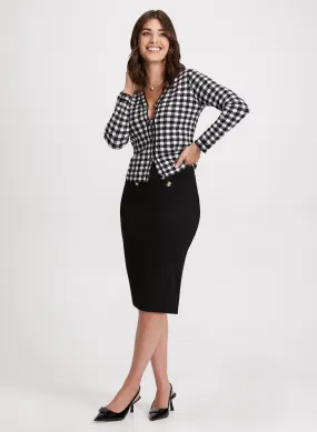 Houndstooth Print Cardigan & Pencil Skirt