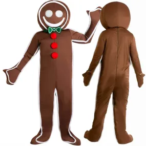 Iced Gingerbread Man Costume Aults Fun Christmas One Piece Jumpsuit