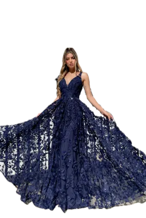 Jadore Gown in Navy with Floral Appliqué