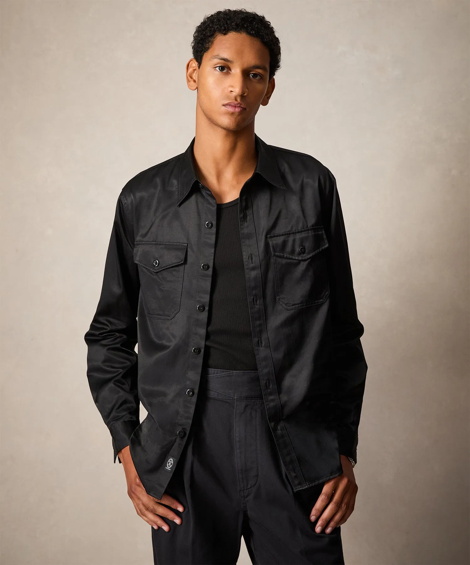 Japanese Sateen Utility Shirt in Black