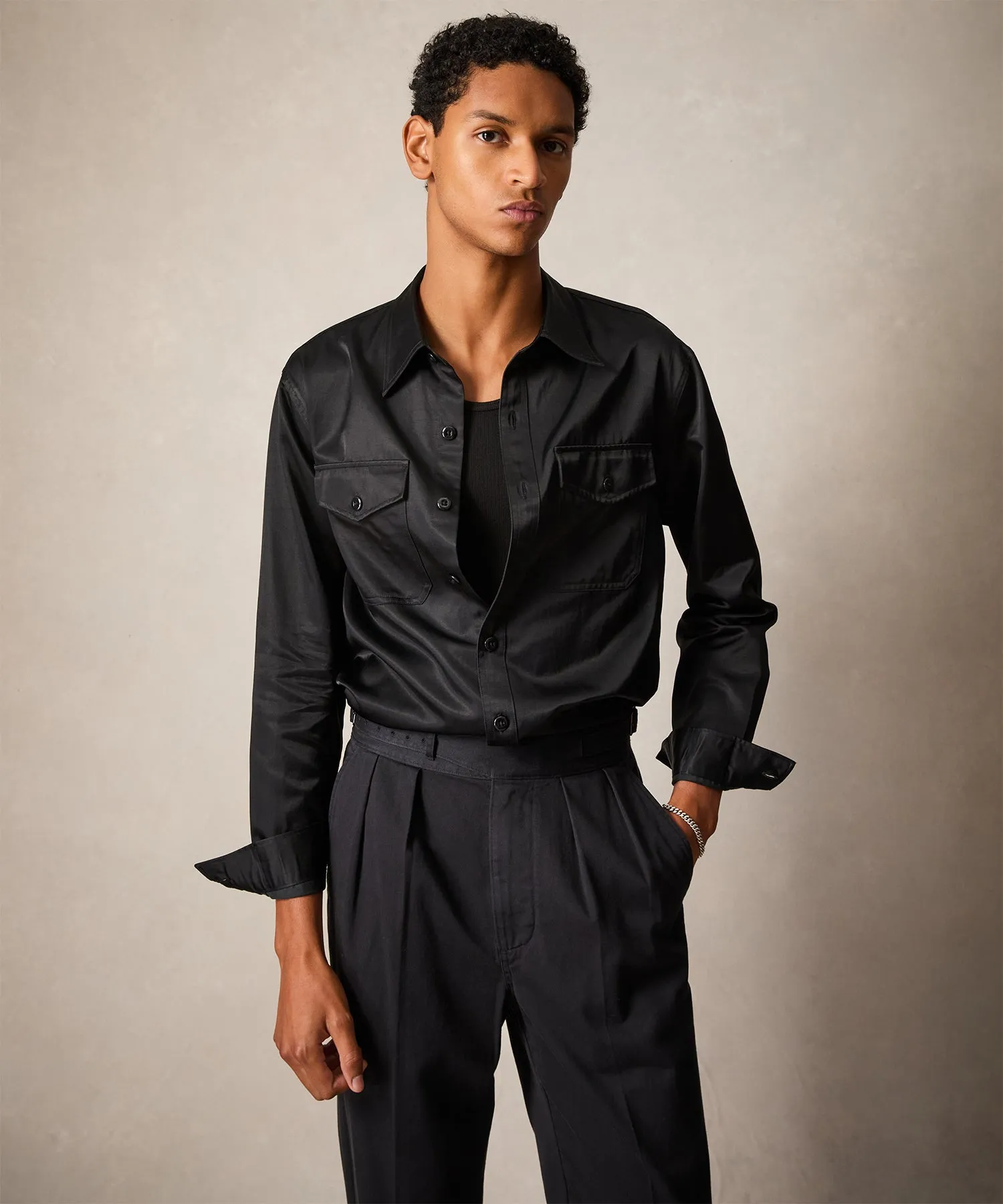 Japanese Sateen Utility Shirt in Black