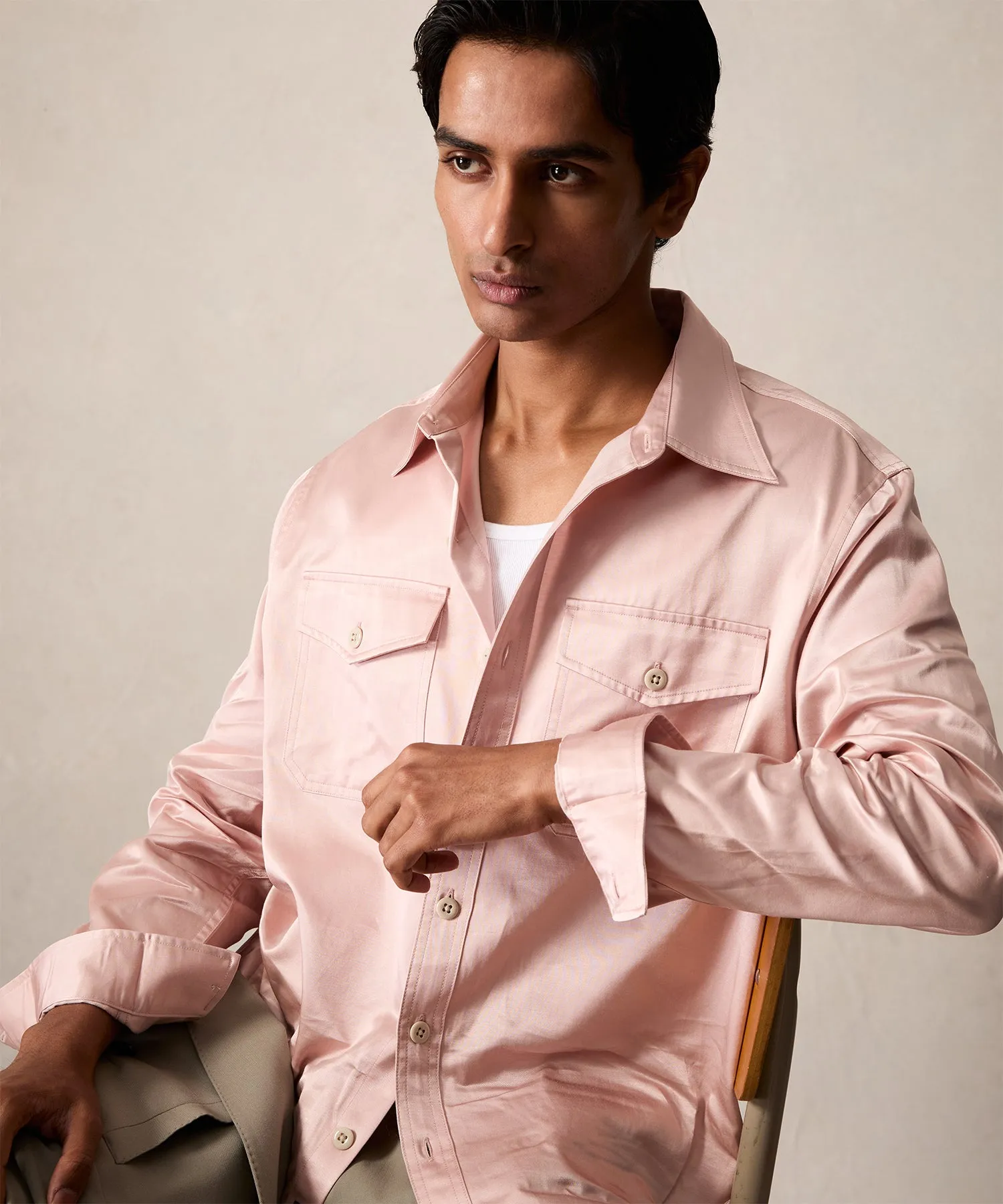 Japanese Sateen Utility Shirt in Pink