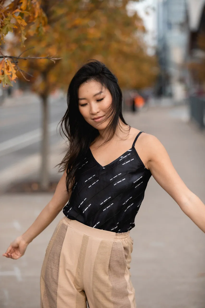 Katie Handwoven Cotton Crop in Beige Stripe - XS Set and Pants, L and XL Shirt