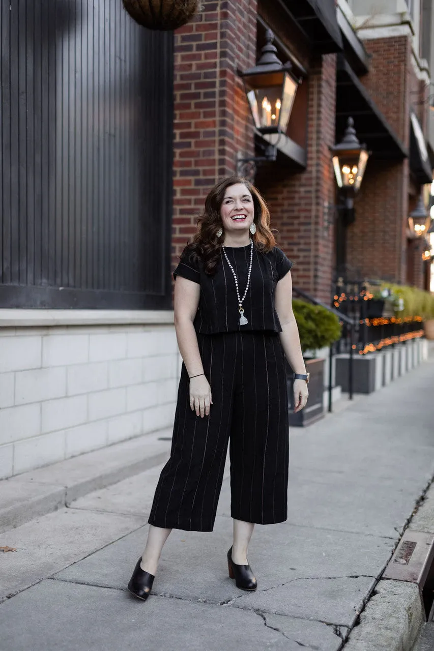 Katie Handwoven Cotton Crop Set in Black - M Pants, XXL Shirt