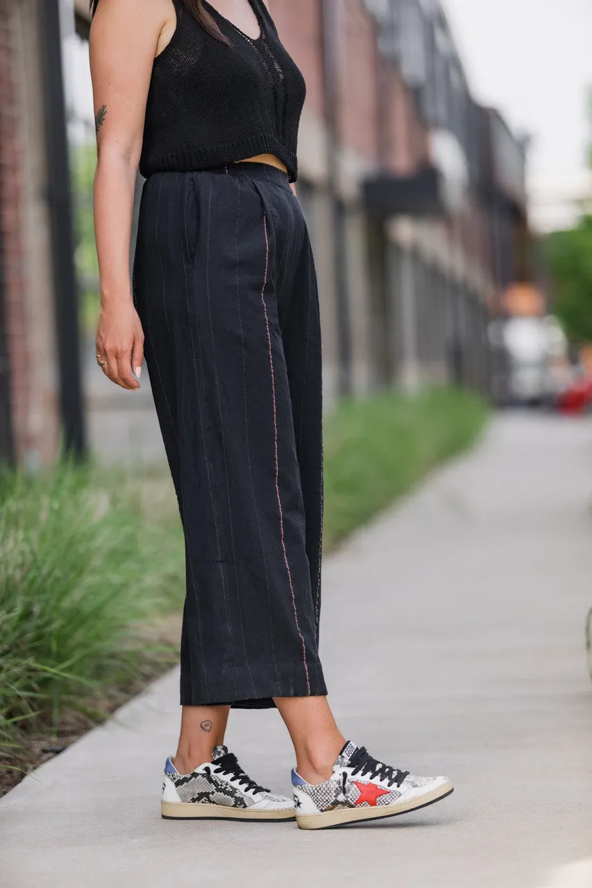 Katie Handwoven Cotton Crop Set in Black - M Pants, XXL Shirt