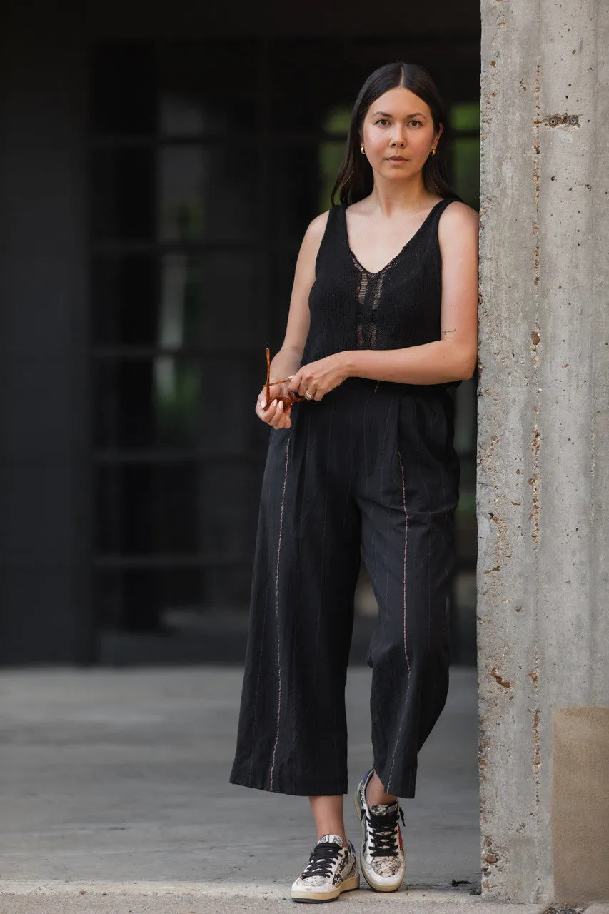 Katie Handwoven Cotton Crop Set in Black - M Pants, XXL Shirt