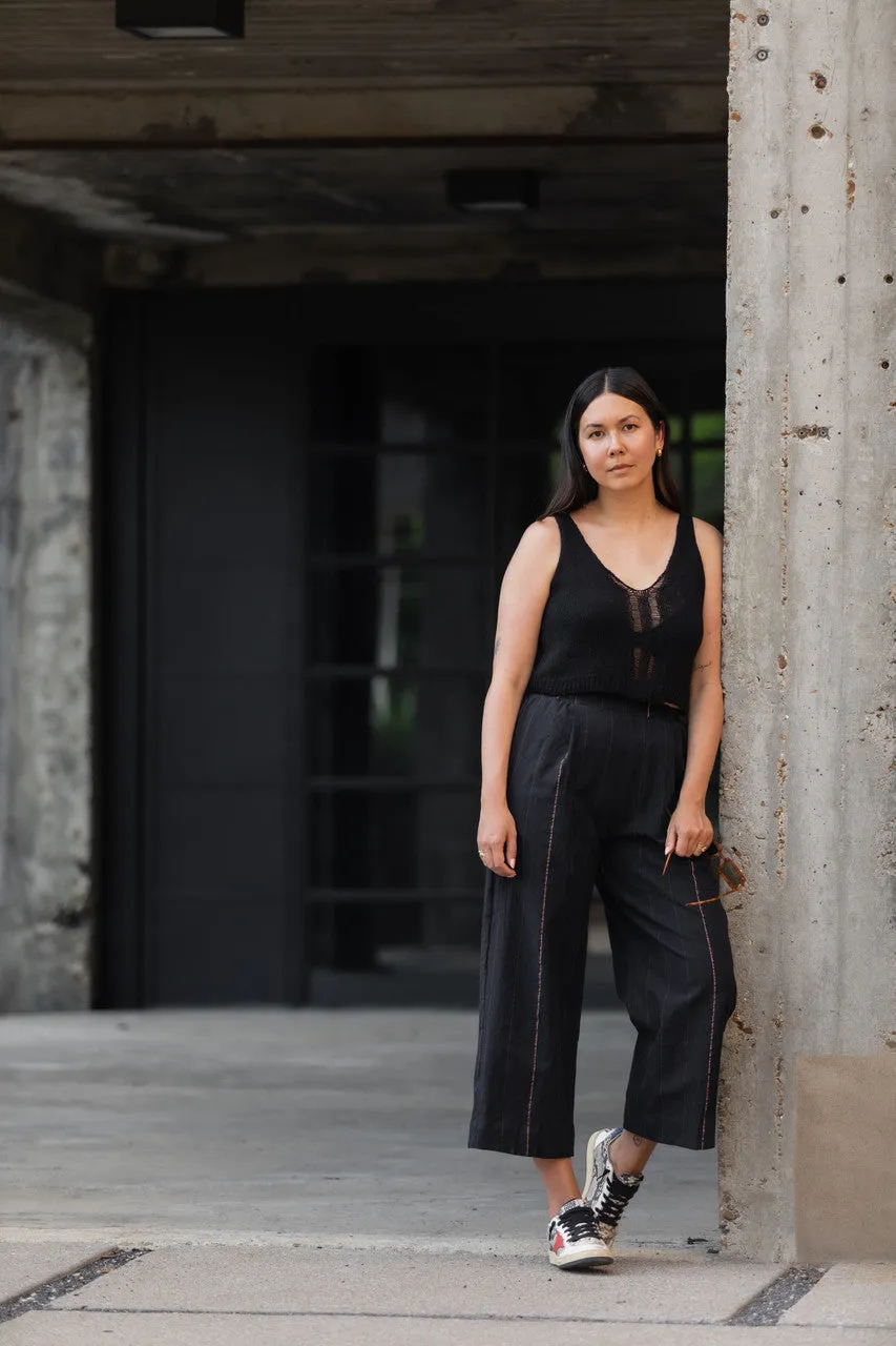 Katie Handwoven Cotton Crop Set in Black - M Pants, XXL Shirt