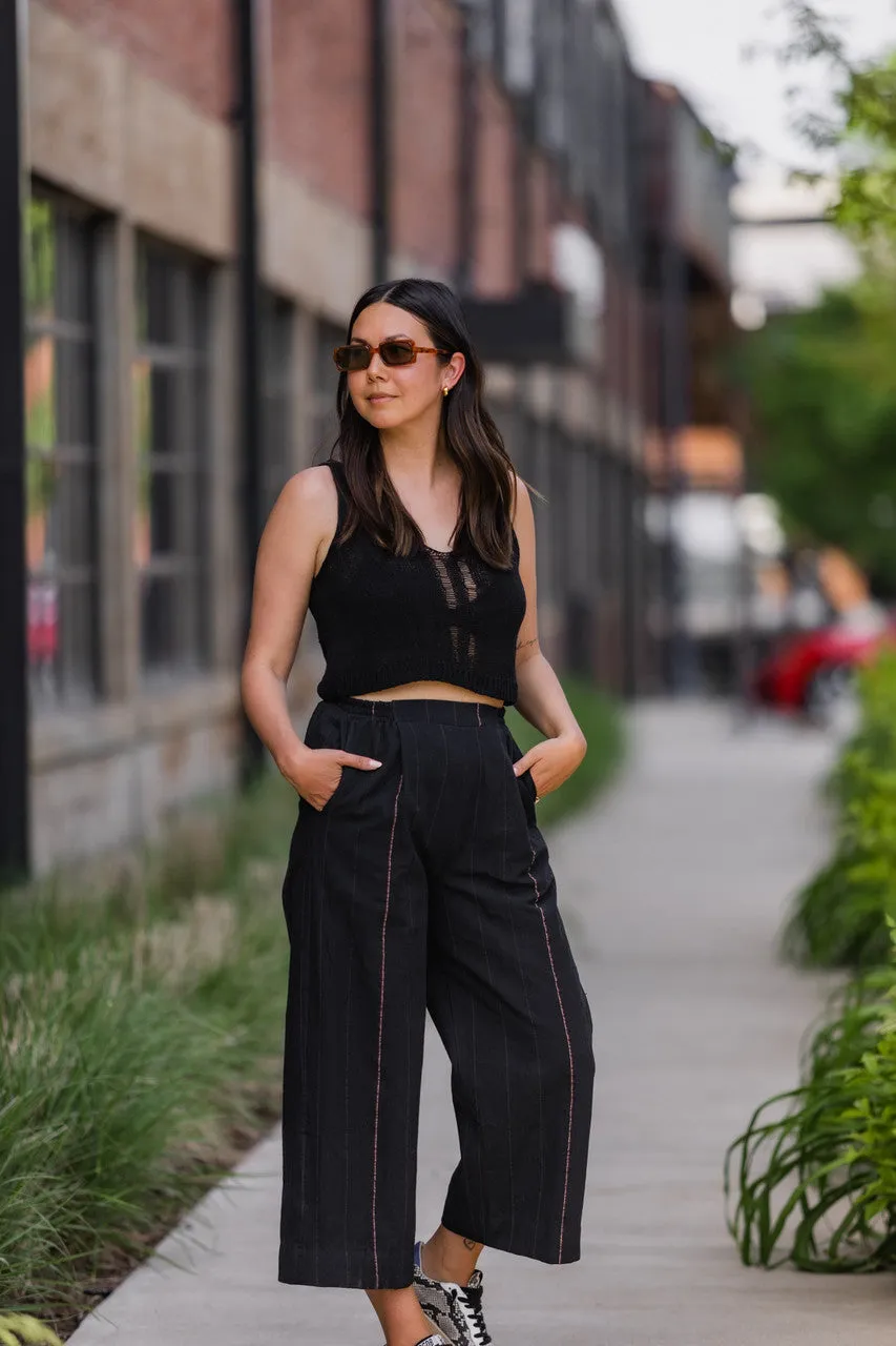 Katie Handwoven Cotton Crop Set in Black - M Pants, XXL Shirt