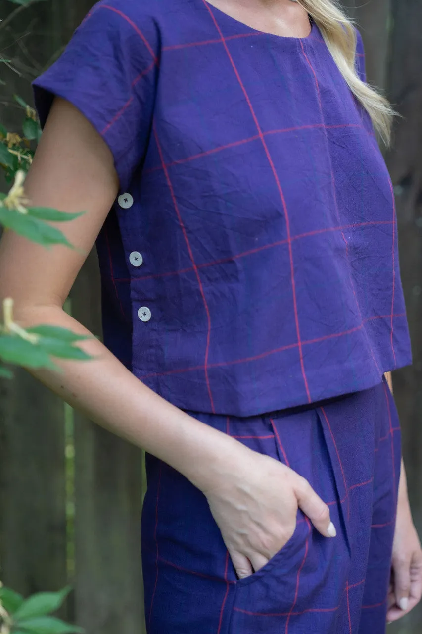 Katie Handwoven Cotton Set in Plum Set - XS Set, M and L Shirt