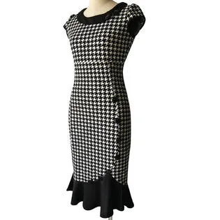 Ketty More Women Cup  Sleeves Plaid  Pattern Pencil Dress-KMWD369