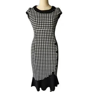 Ketty More Women Cup  Sleeves Plaid  Pattern Pencil Dress-KMWD369