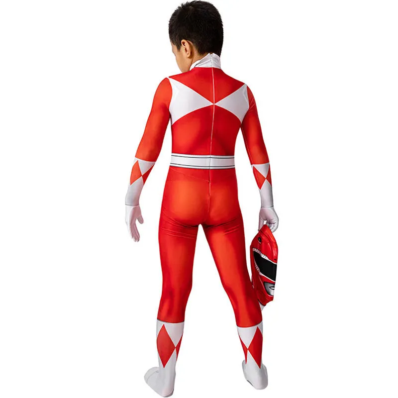 Kids Power Rangers Jumpsuit Red Ranger Cosplay Costume Halloween Party Suit