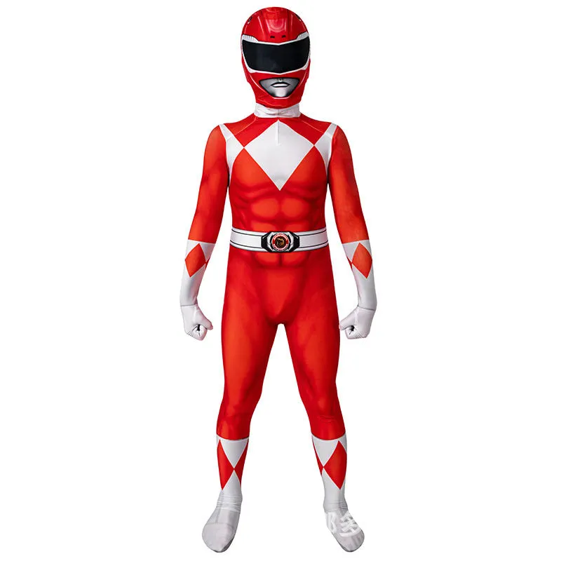 Kids Power Rangers Jumpsuit Red Ranger Cosplay Costume Halloween Party Suit