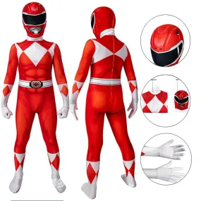 Kids Power Rangers Jumpsuit Red Ranger Cosplay Costume Halloween Party Suit